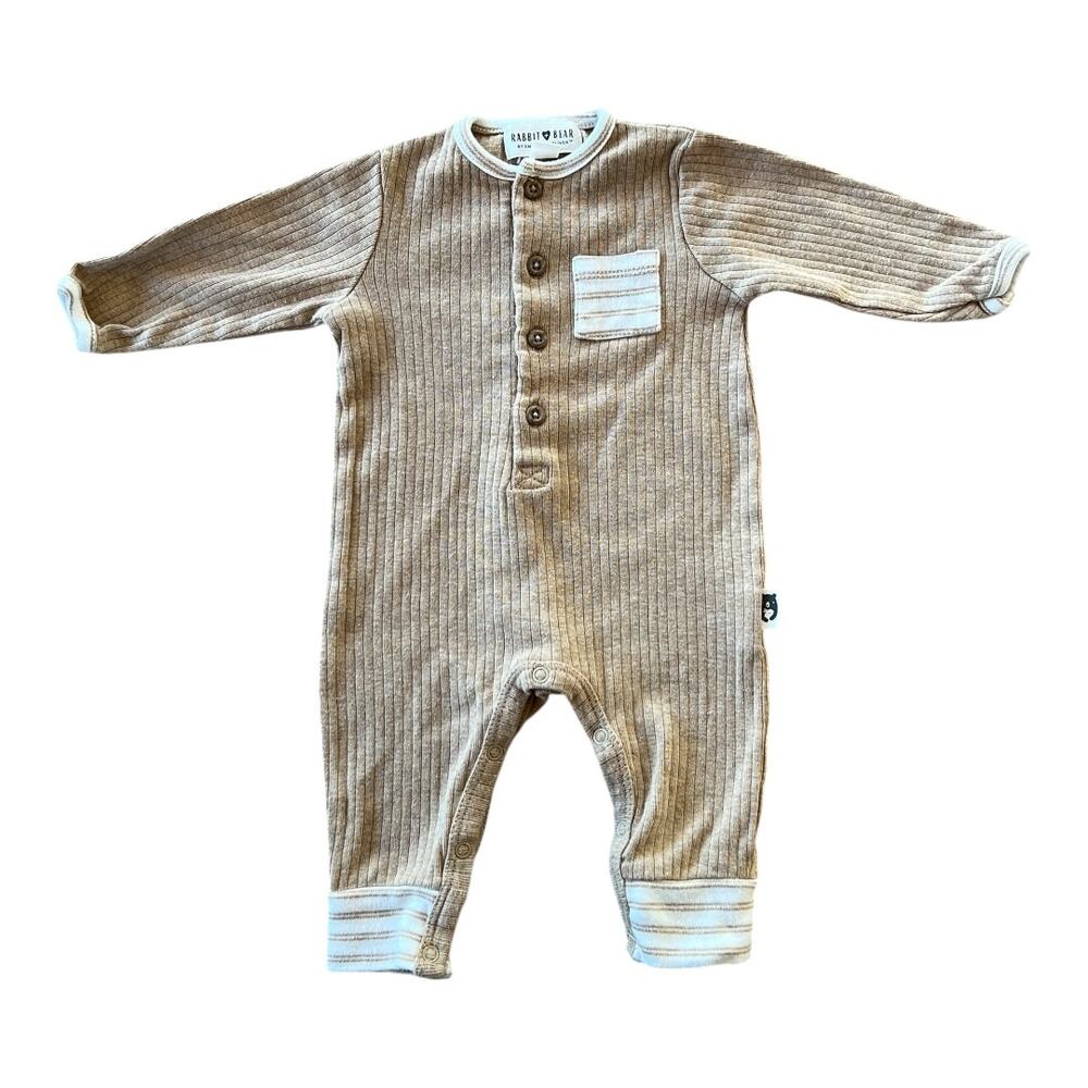 Rabbit Bear by Emily & Oliver Ribbed Cotton Romper 0–3M Neutral Baby One-Piece
